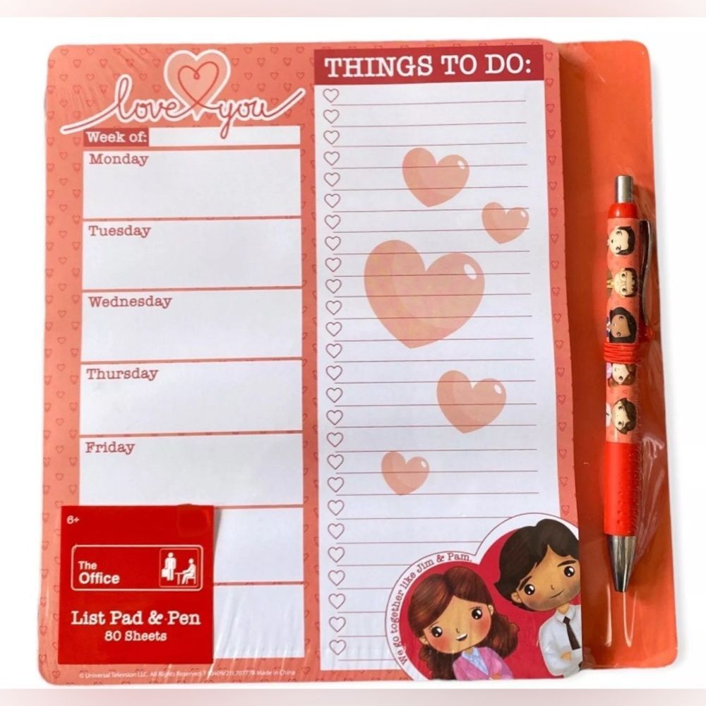 The Office NEW List Pad & Pen Set Jim & Pam Writing Note Pad Gift Valentine